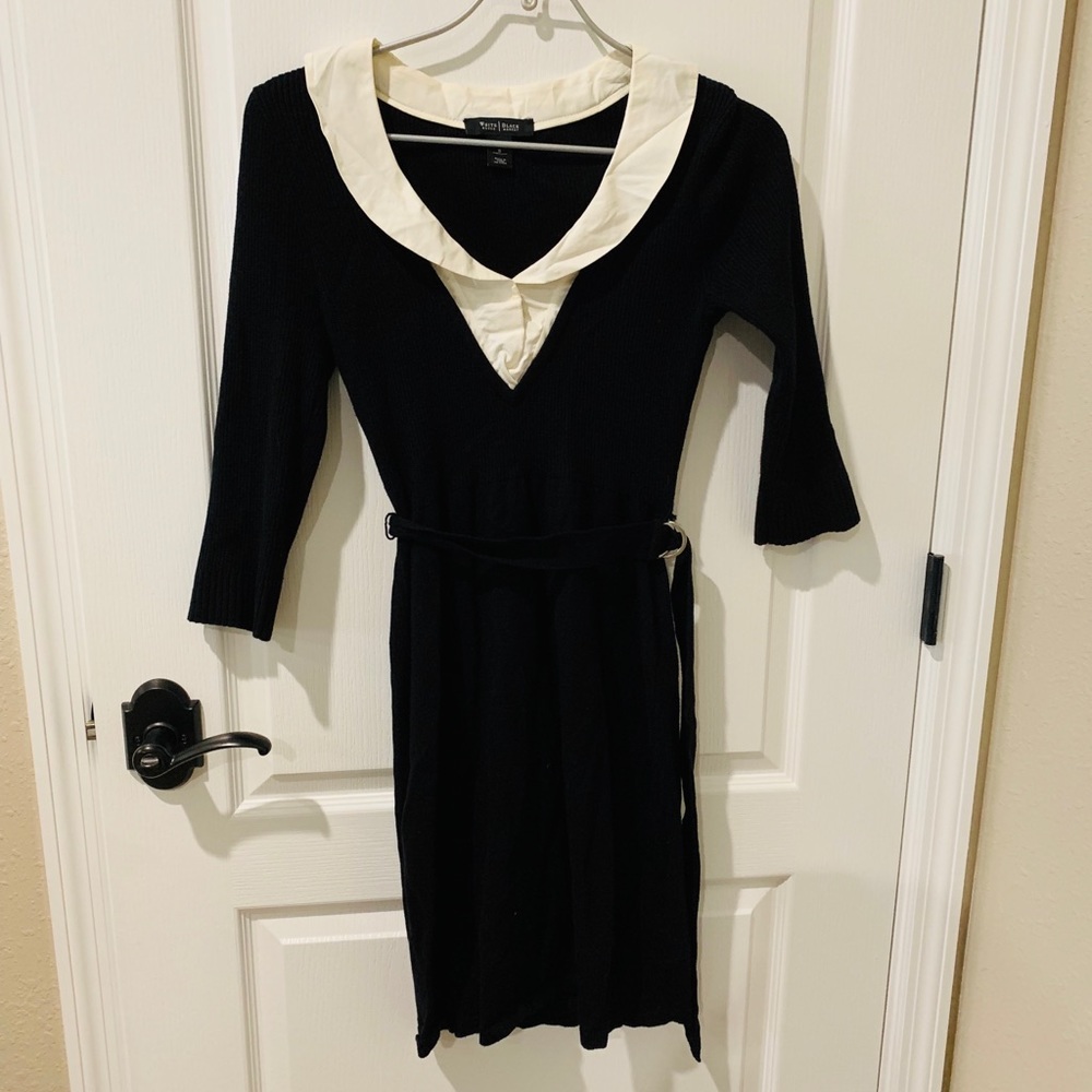 White House Black Market Black Knit Sweater Dress with Belt